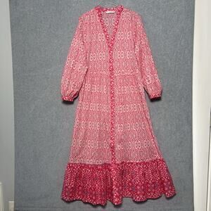 Zara pink floral print cotton tiered midi shirt dress Size XS Size 2